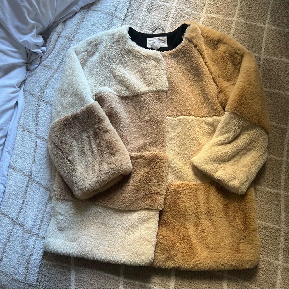 NWOT BCBG Patchwork Teddy Coat